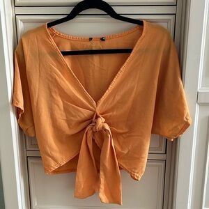 Chic Orange Tie-Front Blouse